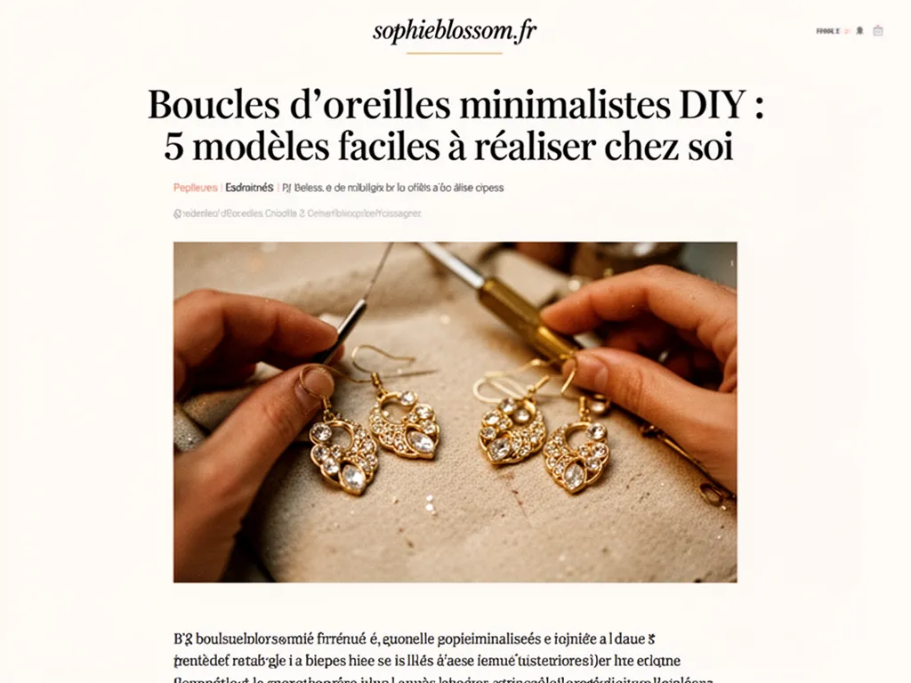 Deux paires de boucles d'oreilles minimalistes posées sur une planche en bois : anneaux fins en laiton, petites perles de