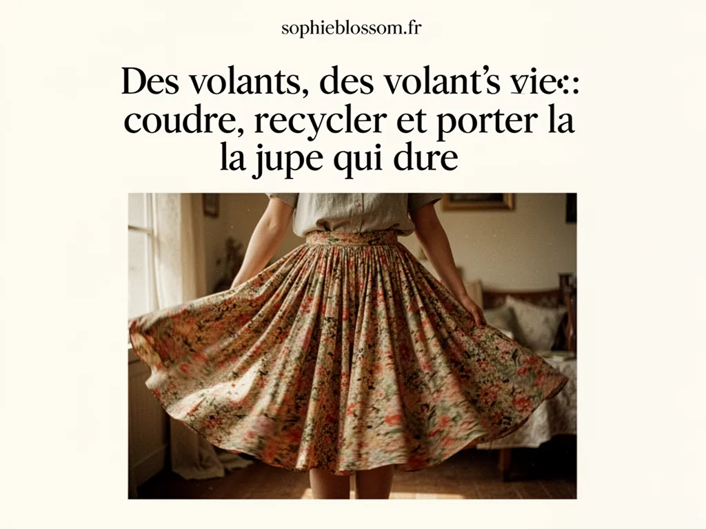 Détail d'une jupe en coton écru avec plusieurs volants superposés vus de près