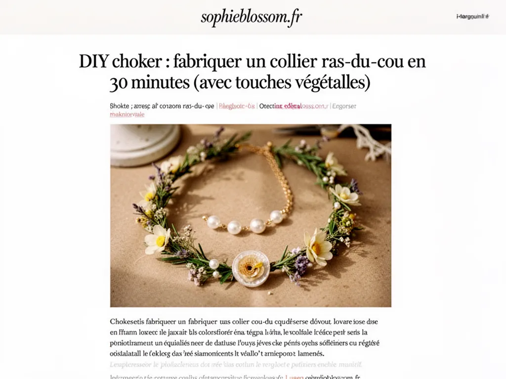 Collier ras-du-cou en cuir brun fin posé sur un drap clair, accompagné de brins de lavande séchée et d'un ciseau doré
