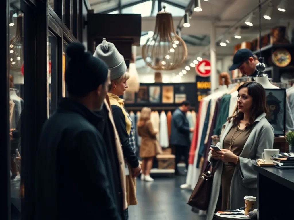Intérieur lumineux d’un magasin de décoration avec des meubles en bois clair, un grand tapis berbère et des luminaires