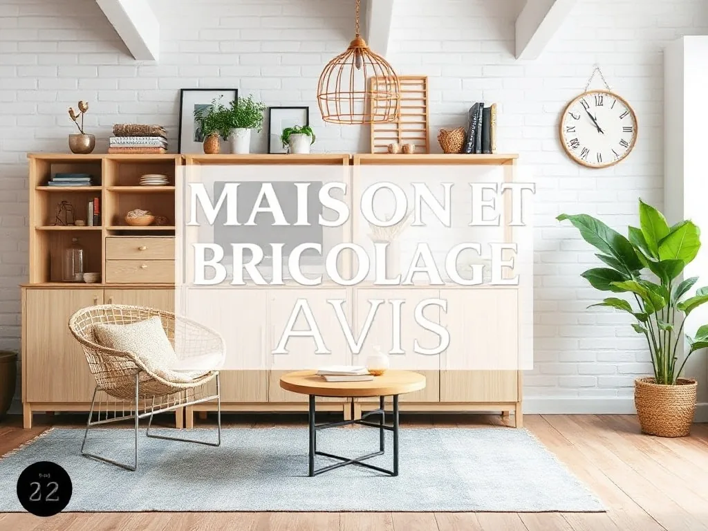 Comparaison des sites de bricolage sur un écran avec outils, plantes et pots de peinture en fond