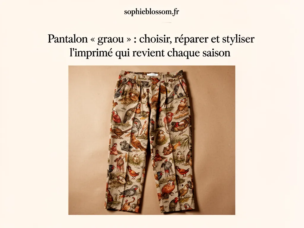 Trois personnes, un enfant, une adolescente et une adulte, portant des pantalons à motif graou dans une rue pavée au
