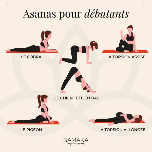Personne en tenue souple effectuant une posture de yoga débutant sur un tapis près d'une fenêtre baignée de lumière
